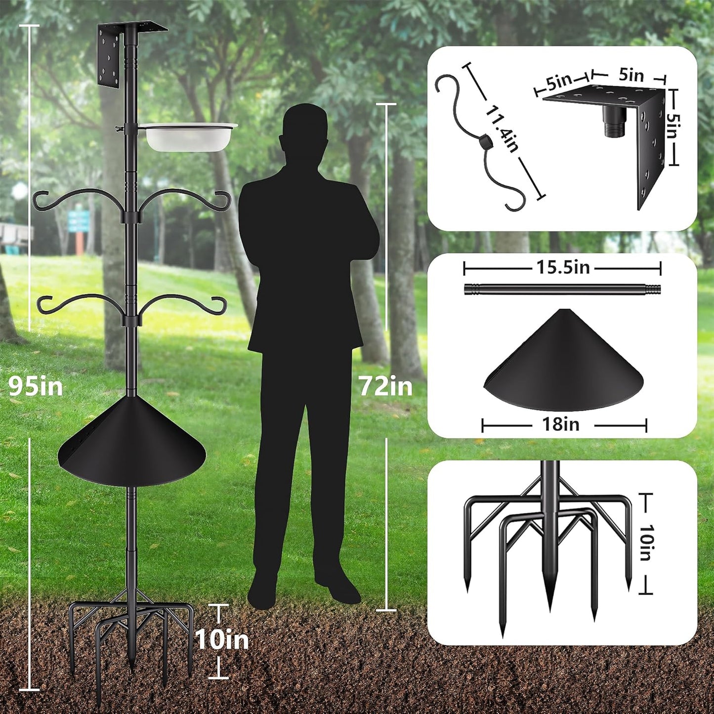 Bird Feeder Pole Stand,95 Inch House Pole for Outdoors Weather Station,Heavy Duty Metal Mount Kit Adjustable Multifunctional Bird Feeder Stand