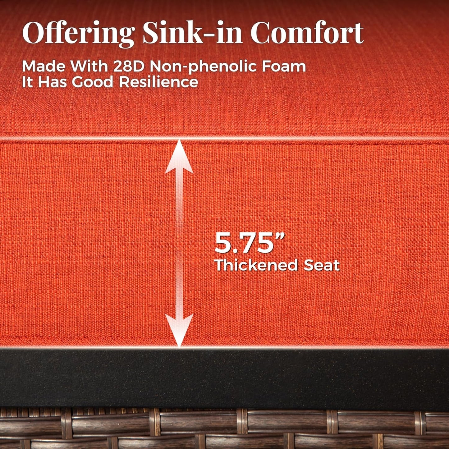 Patio Furniture Sofa, 3-Seat Patio Sofa Steel Frame Outdoor Sectional Couch with Deep Seating and 5.75” Cushions for Lawn Backyard Porch Deck, Red