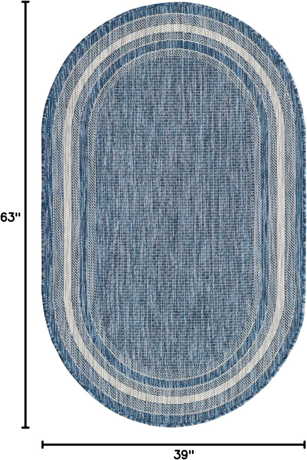 Unique Loom Outdoor Border Collection Area Rug - Soft Border (3' 3" x 5' 3" Oval, Blue/ Ivory)