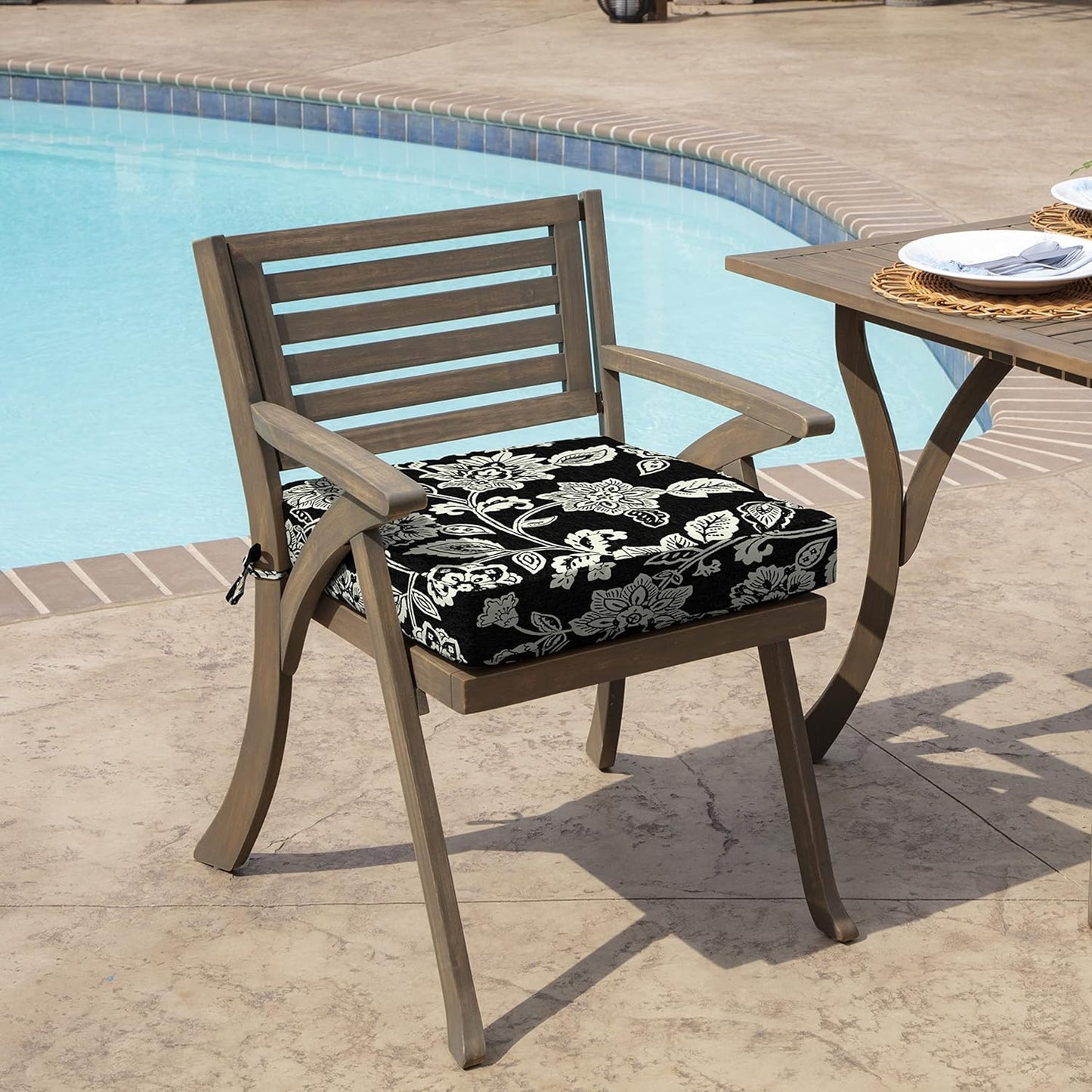 Arden Outdoor Seat Cushion, 19 x 19, Rain-Proof, Fade Resistant Ashland Black Jacobean