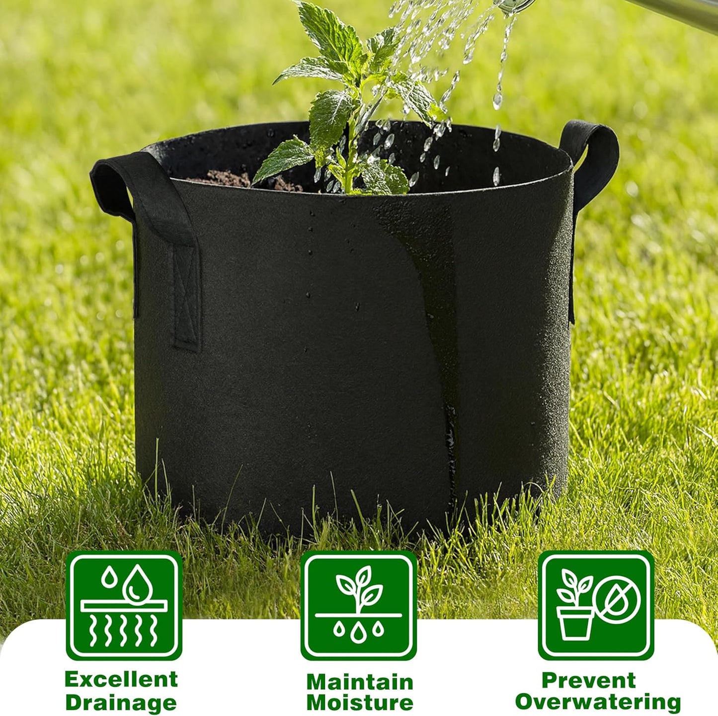 PHYEX 12-Pack 15 Gallon Grow Bags, Heavy Duty Fabric Pots with Handles, Reusable Plant Bags for Vegetable, Herbs & Flowers, BPA-Free, Breathable, Durable