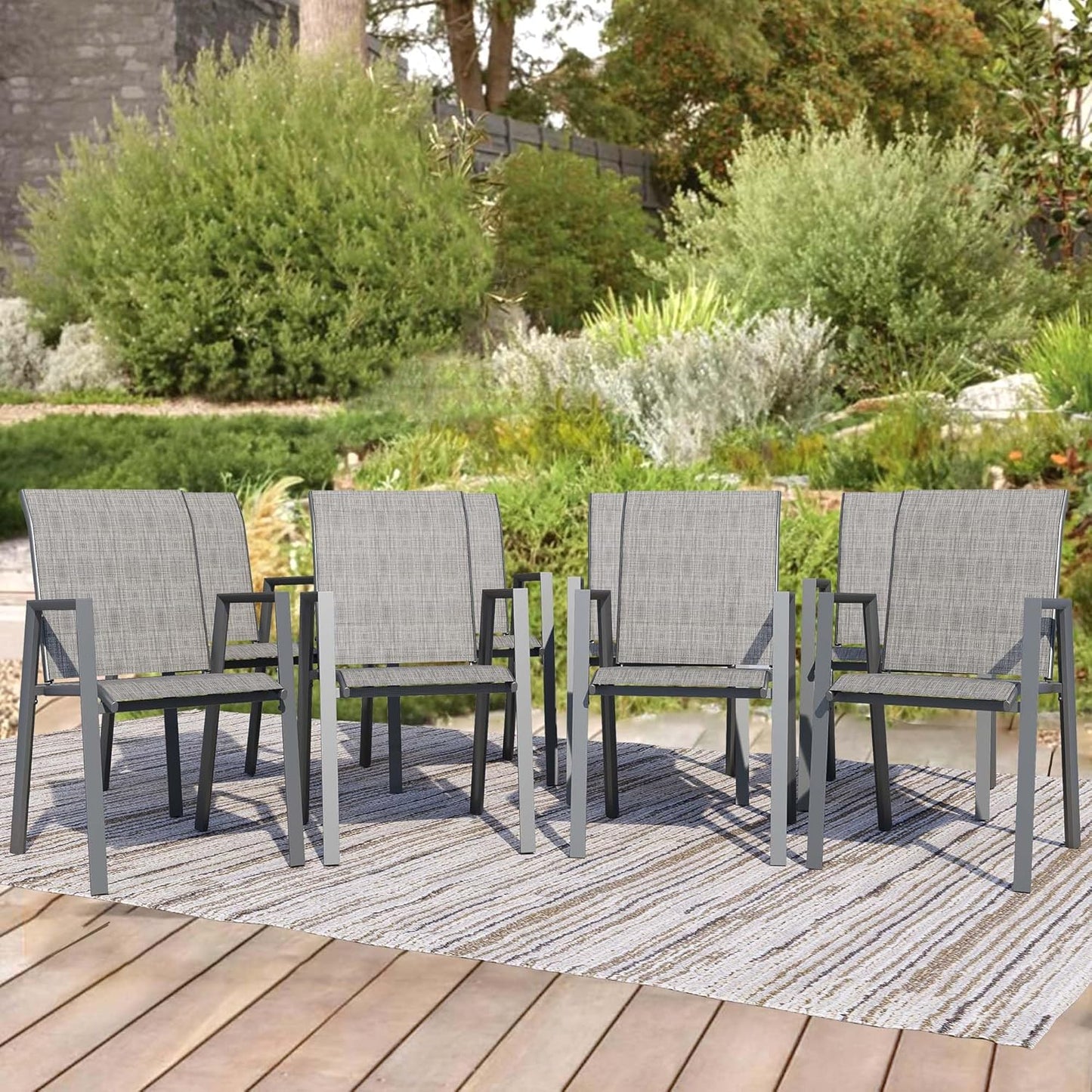 Outdoor Patio Chairs Set of 8, Grey Stackable Outdoor Chairs, Lightweight Patio Set with High Back, Metal Dining Chair for Lawn, Garden, Yard and Deck