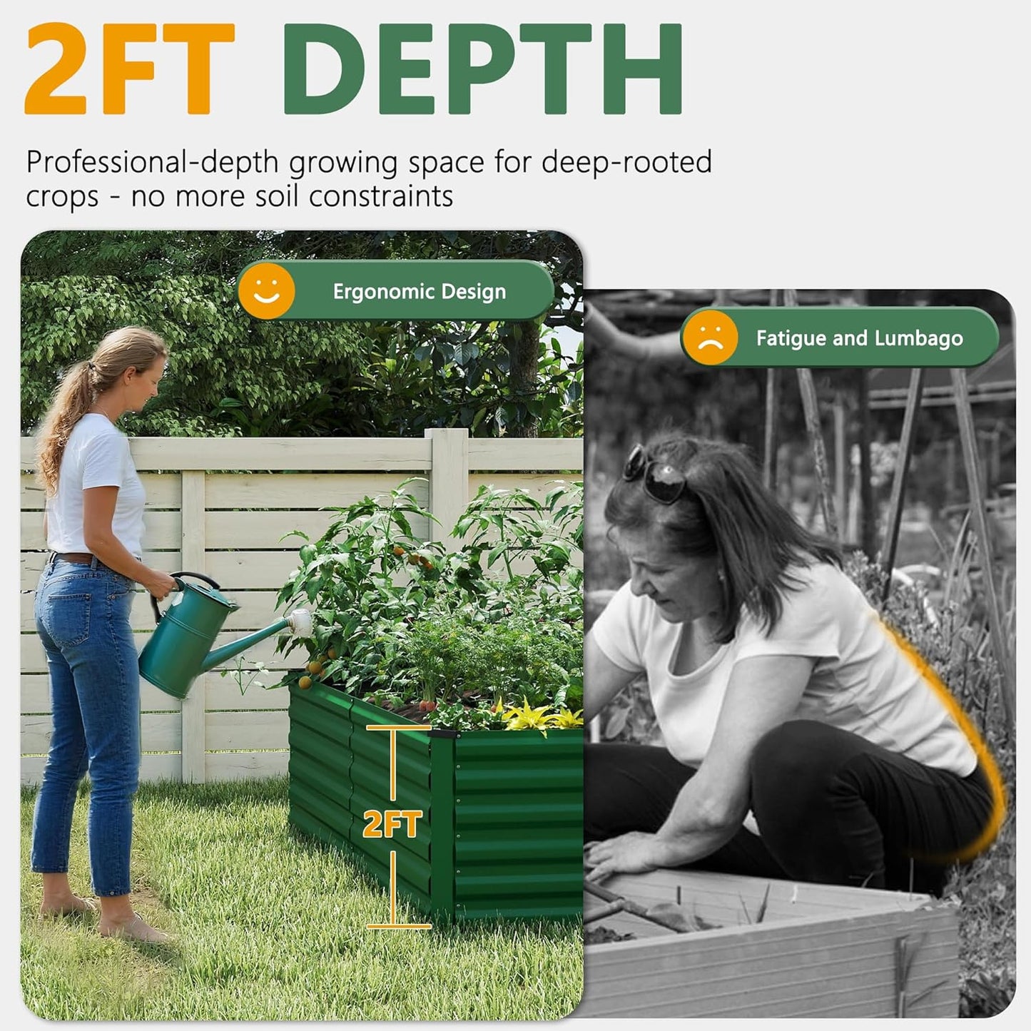 FOOWIN 2pcs 6x3x2ft Galvanized Raised Garden Bed, Planter Raised Garden Boxes Outdoor, Large Metal Raised Beds for Gardening, Garden Bed for Vegetables, Flowers, Herb,269 Gallon Capacity, Green