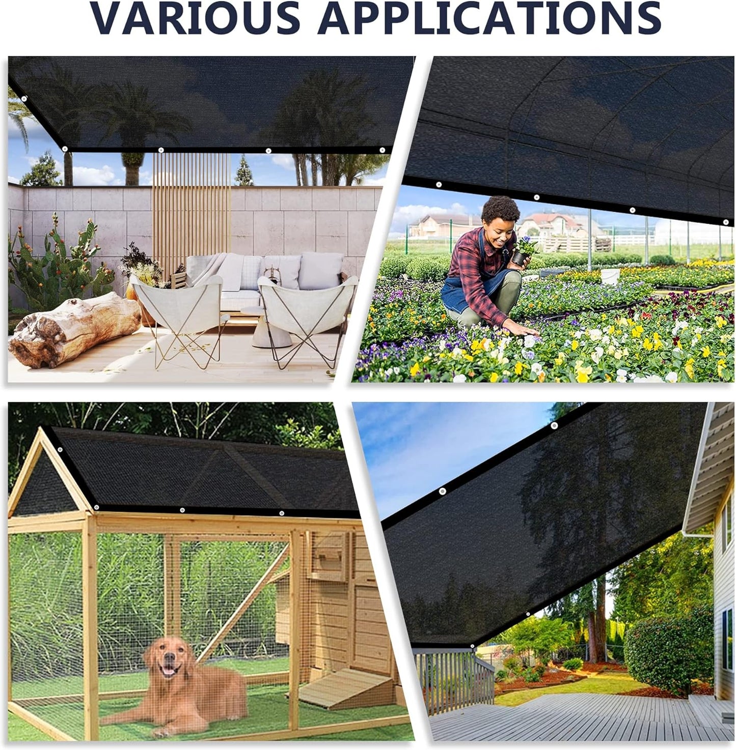 VICLLAX 50% Shade Cloth, 5x14FT Durable Black Mesh Trap with Every 3 FT Grommet, Sun Shade Fabric Netting for for Plants Cover, Greenhouse, Chicken Coop, Barn Kennel, Garden Patio