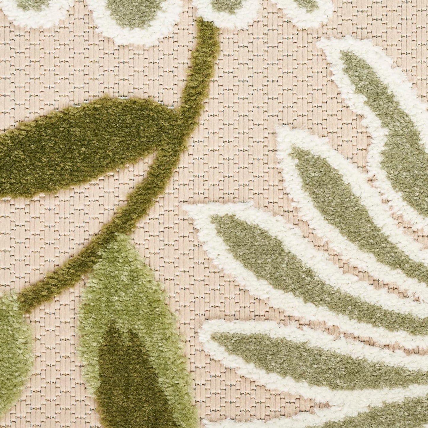 Nourison Home Aloha Indoor-Outdoor Ivory Green 2' x 6' Area Rug, Easy-Cleaning, Non-Shedding, Bed Room, Living Room, Dining Room, Backyard, Patio, Deck (2x6)