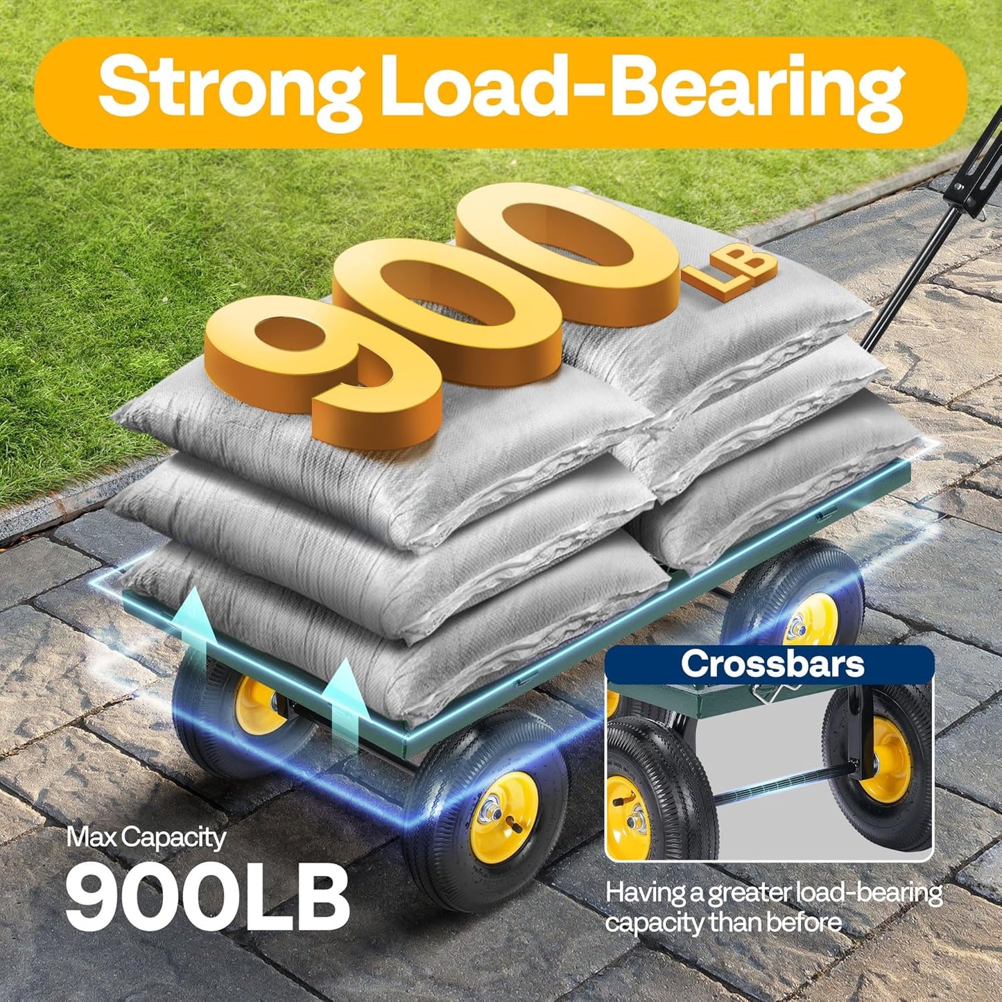 VIVOHOME Garden Cart Steel Heavy Duty 900 LBS Yard and Garden Wagon with 10 inch Tire and Handle Attach to ATV or Tractor Green