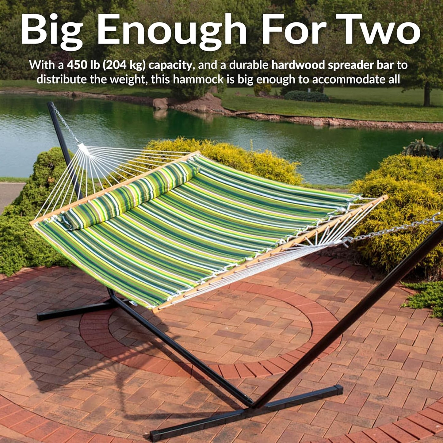 Sunnydaze Quilted Outdoor Hammock with Spreader Bars - Heavy-Duty 450-Pound Capacity Double Hammock for Outside - Melon Stripe