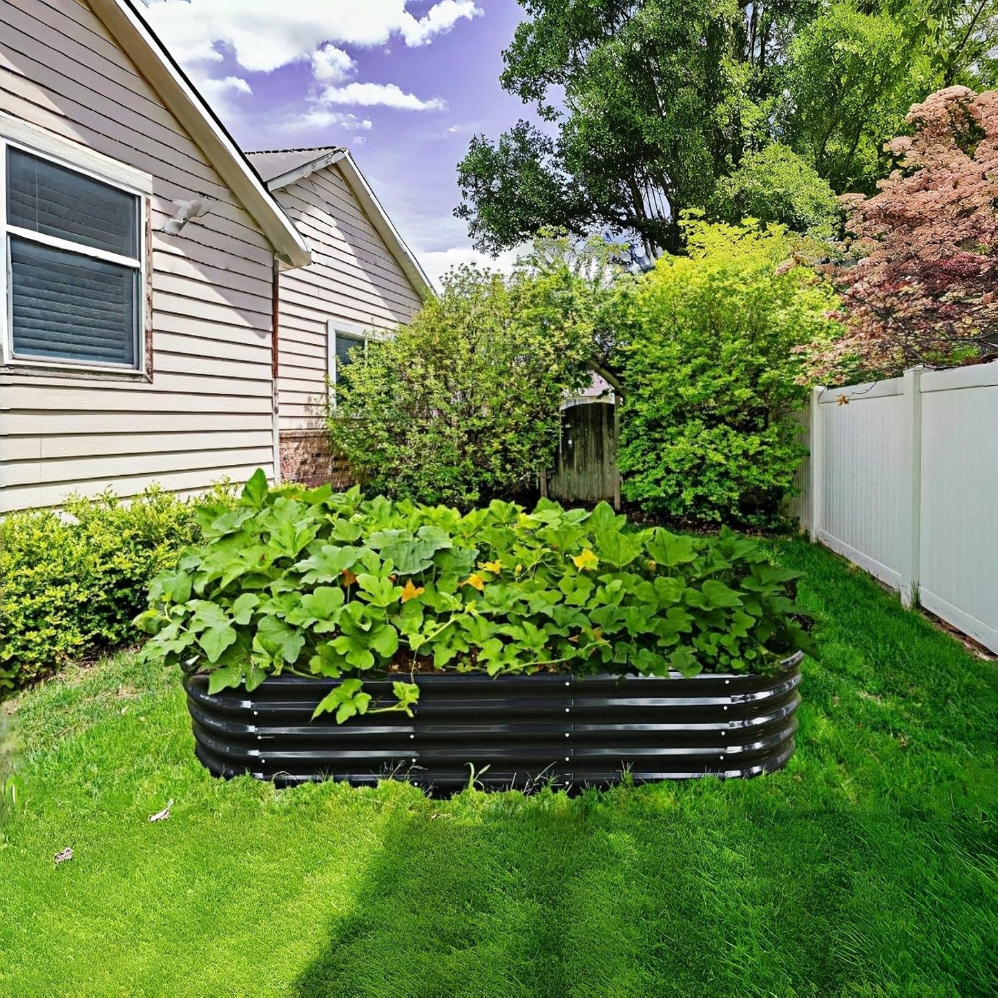 Galvanized Steel Raised Garden Bed 12" Tall Oval Galvanized Steel Raised Garden Bed - 7x3ft Oval Outdoor Planter Box with Rubber Edging (Grey)