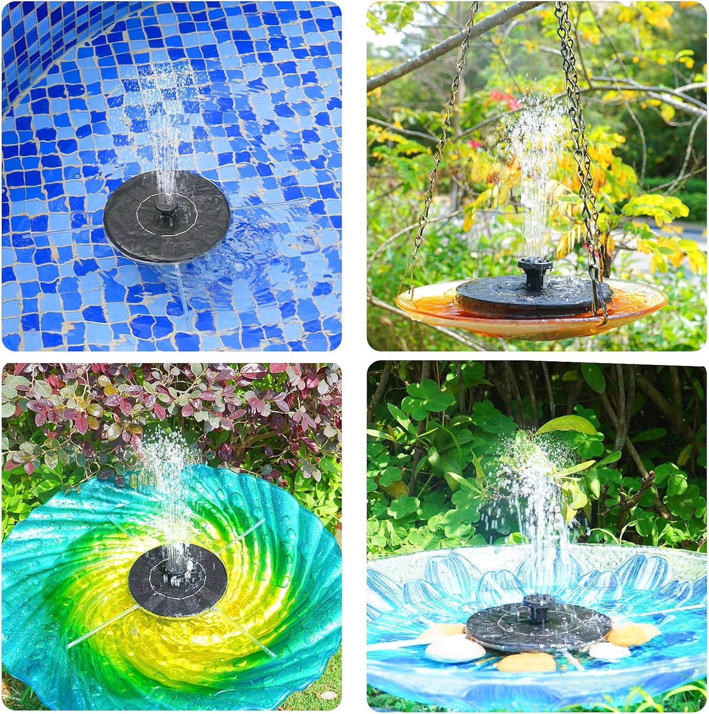 AMZtime 1.4W Solar Fountain with 4 Fixed Rods, 2025 Solar Fountain Pump with Upgraded Solar Panels, Solar Powered Floating Water Fountain Pump for Bird Bath, Garden, Ponds, Fish Tank and Outdoor