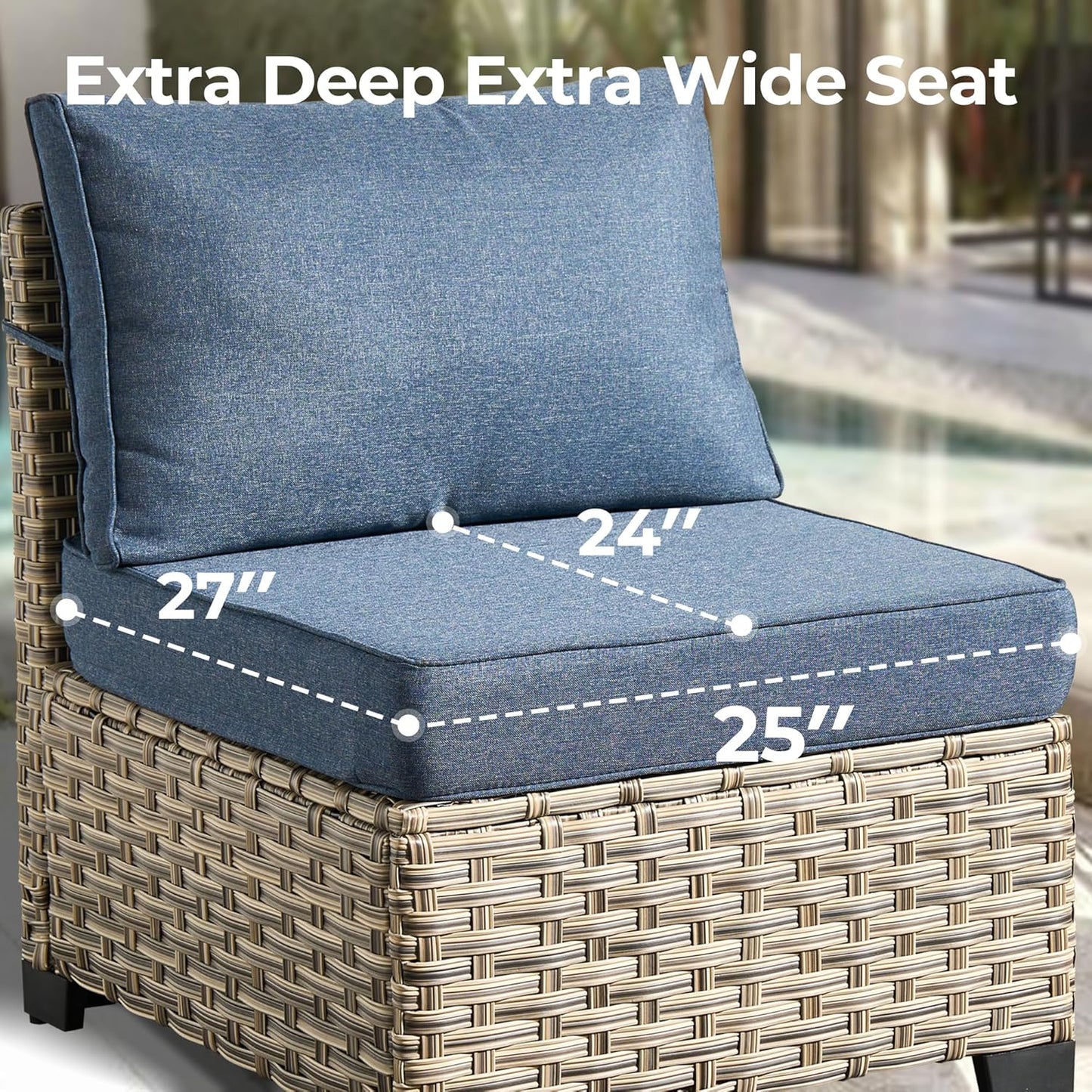 HOOOWOOO Outdoor Sectional Patio Furniture Set with Fire Pit Table,13 Pieces Wicker Conversation Sets L Shaped Couch,Extra Deep Out Door Sofa Outside Furniture with Swivel Chairs,Denim Blue