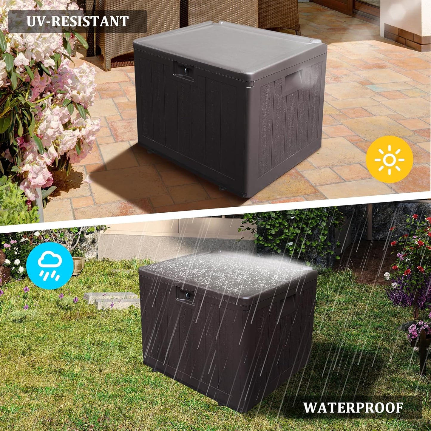 33 Gallon Pro Outdoor Storage Box Waterproof Lockable Resin Deck Box Large, Patio Storage Bin for Pool Accessories Cushion Furniture, Garden Tools, UV-Resistant Outside Delivery Brown