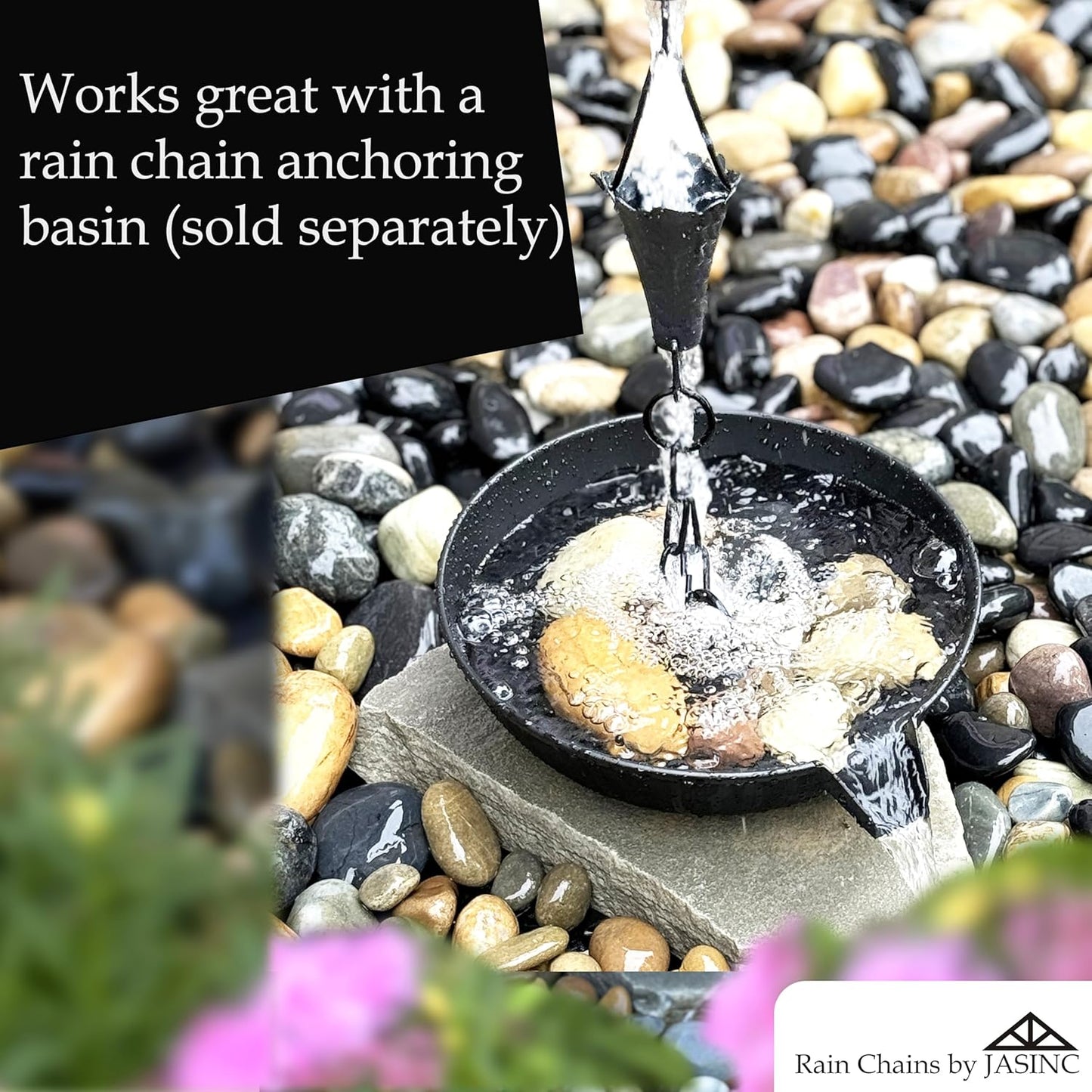 8.5 ft Leaf Cups Black Powder Coated, to Replace Roof Gutter Downspout, with Installation Kit, Rainwater Catcher/Water Diverter, JAS8002BLK