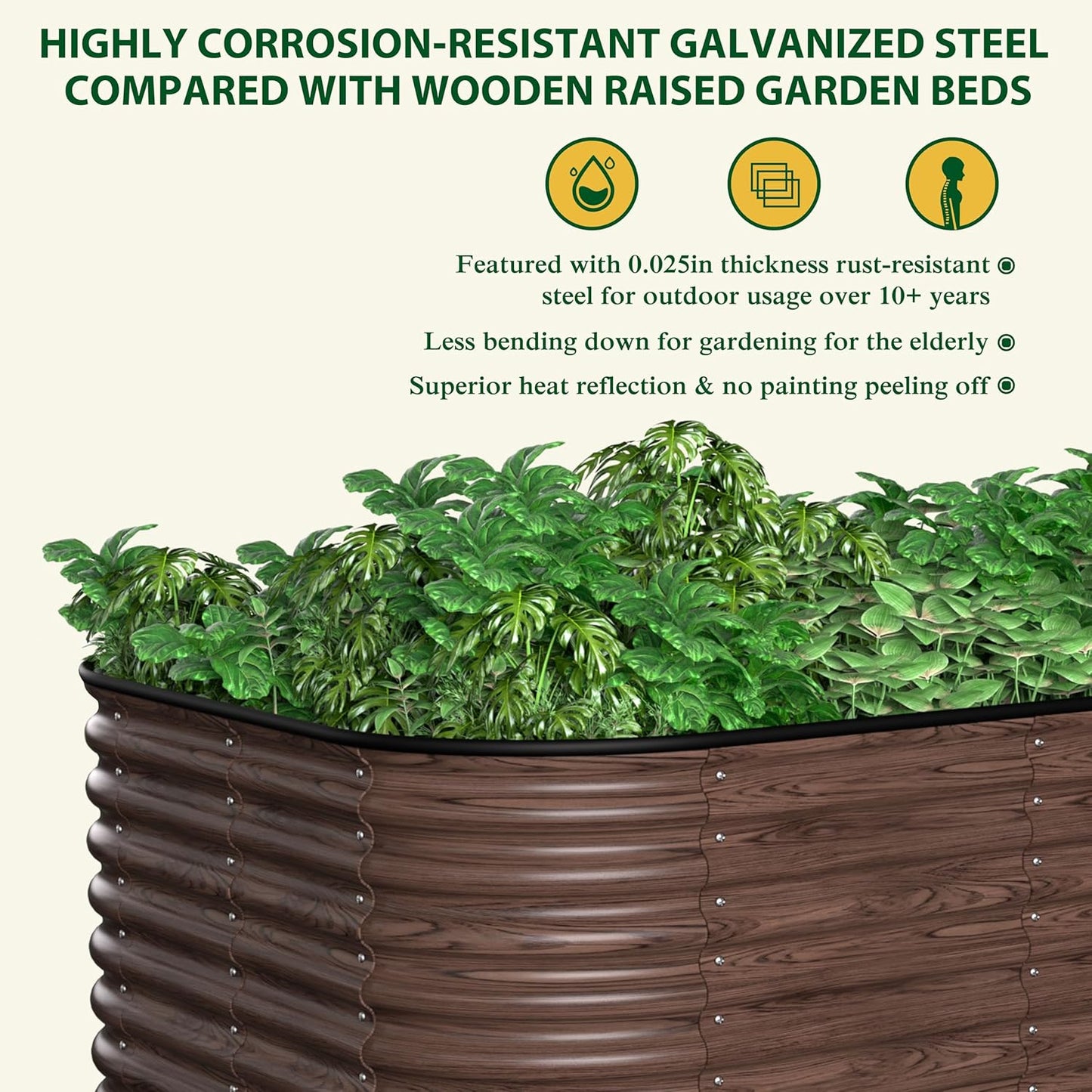 MUPATER 8x4FT Raised Garden Bed, Galvanized Raised Garden Bed with 3 Aluminum Support Rods, 24''H Mutli-in-1 Metal Garden Bed, Modular Raised Planter Box Outdoor for Vegetables, Flowers, Rustic