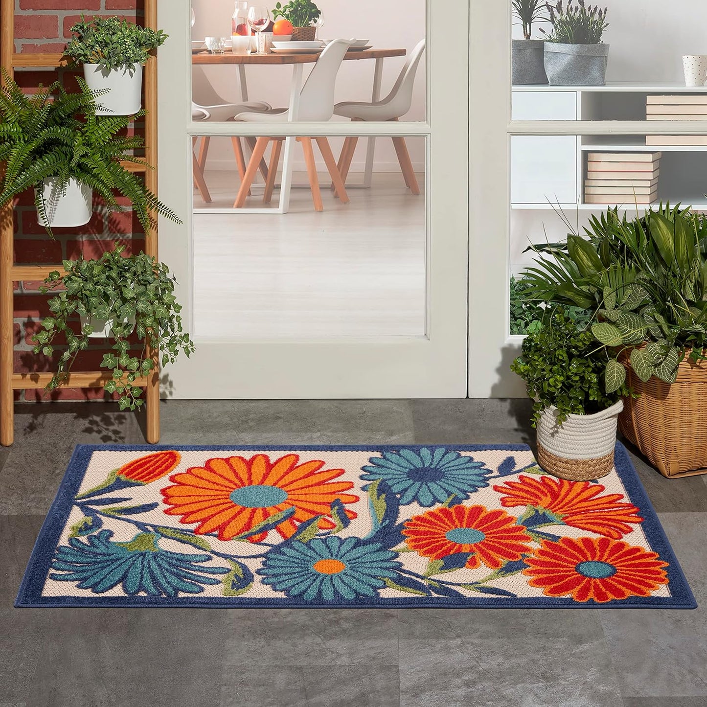 Nourison Home Aloha Indoor-Outdoor Modern Multicolor 2'8" x 4' Area Rug, Easy Cleaning, Non Shedding, Bed Room, Living Room, Dining Room, Backyard, Deck, Patio (3x4)