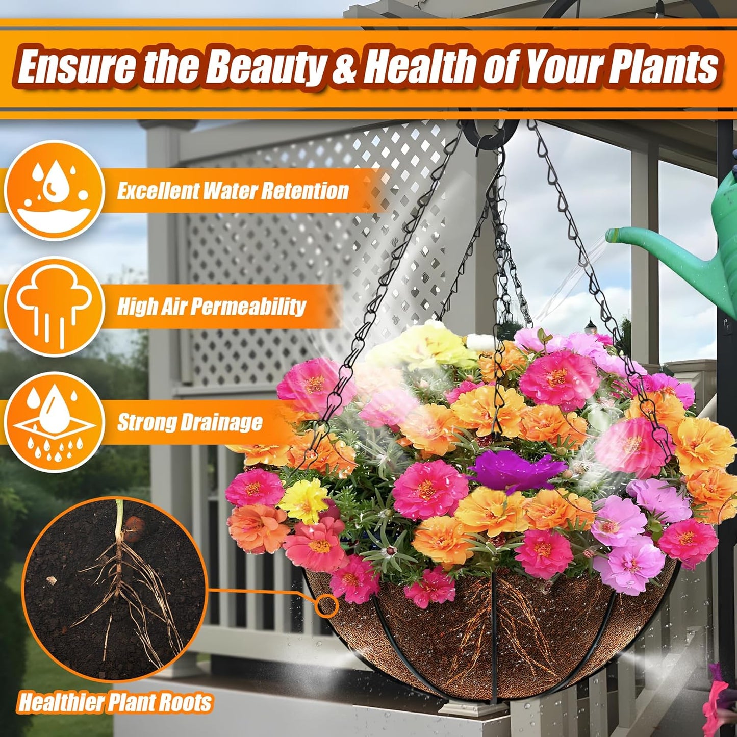 Coco Liners for Planters 16 Inch, 4 Pack Round Hanging Basket Liners, Coconut Fiber Liners for Planters Flowers Garden