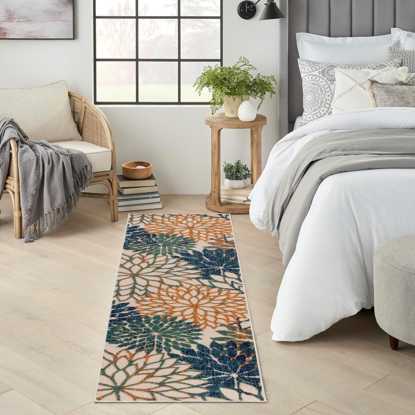 Nourison Home Aloha Indoor/Outdoor Blue Green 2' x 6' Area Rug, Easy Cleaning, Non Shedding, Bed Room, Living Room, Dining Room, Backyard, Deck, Patio (2x6)