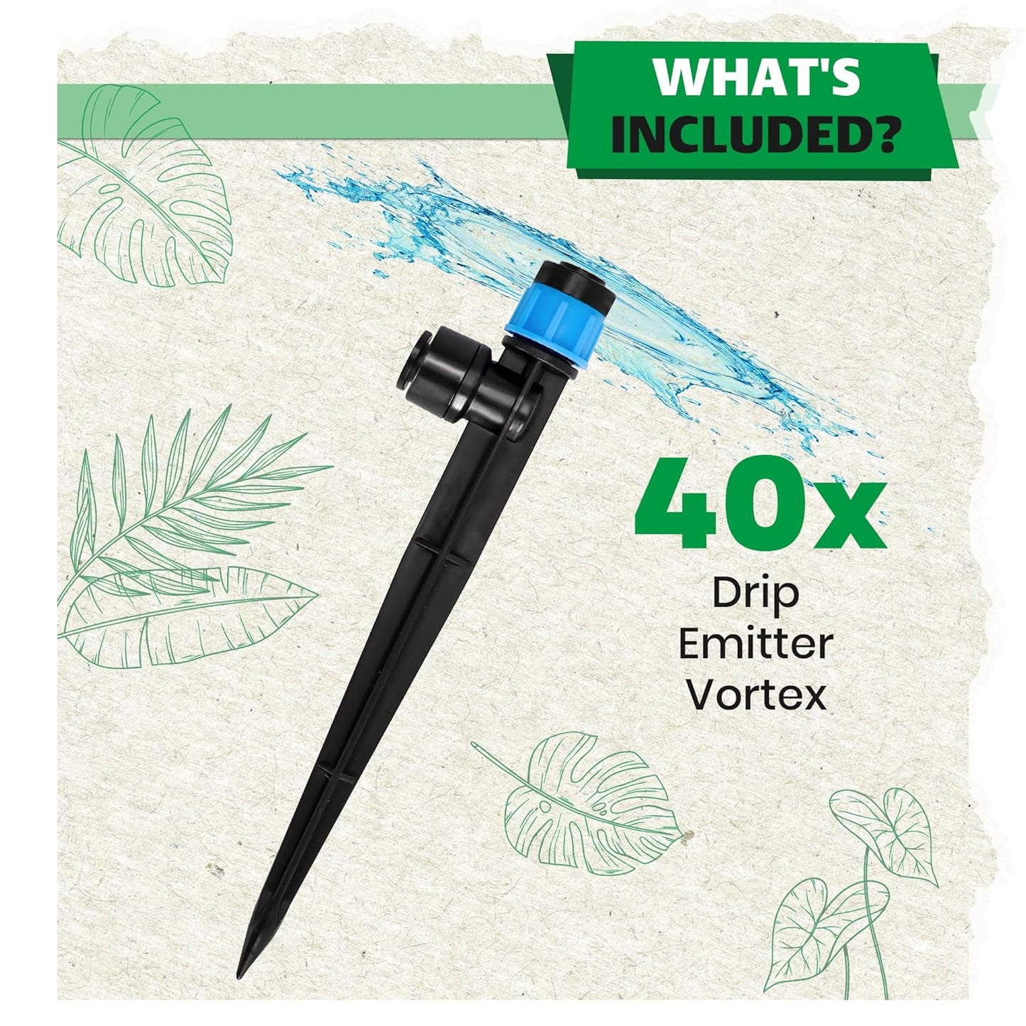 Bonviee 40-Pack Drip Irrigation Emitters, 1/4" Push-to-Connect Irrigation Stakes – Adjustable 360° Water Saving Garden Sprinklers for Potted Plants, Lawn, Vegetable Beds