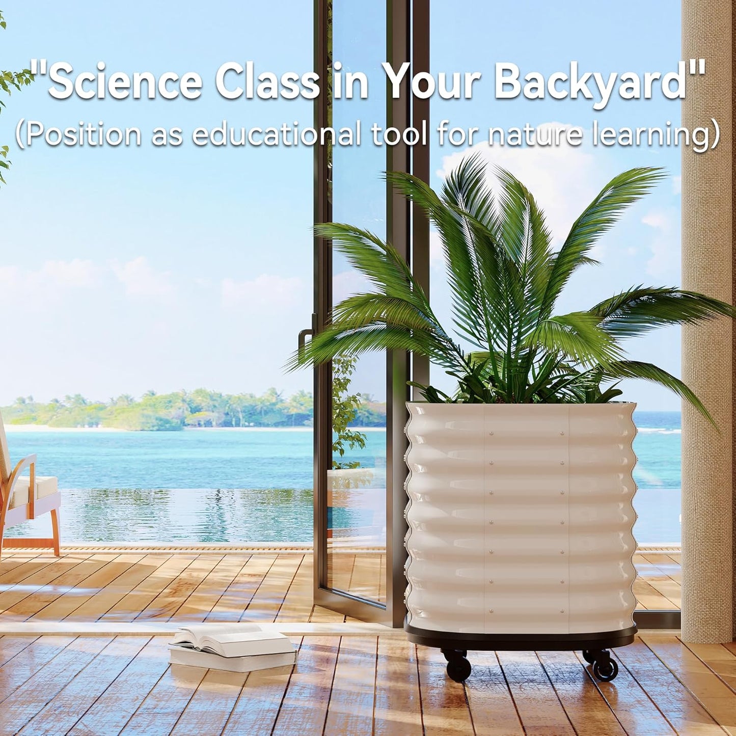 24x24x28in Galvanized Raised Garden Bed with Wheels & Water Reservoir – Durable Outdoor Planter Box, Elevated Raised Beds for Gardening, Portable Garden Box for Indoor/Outdoor Plants,White