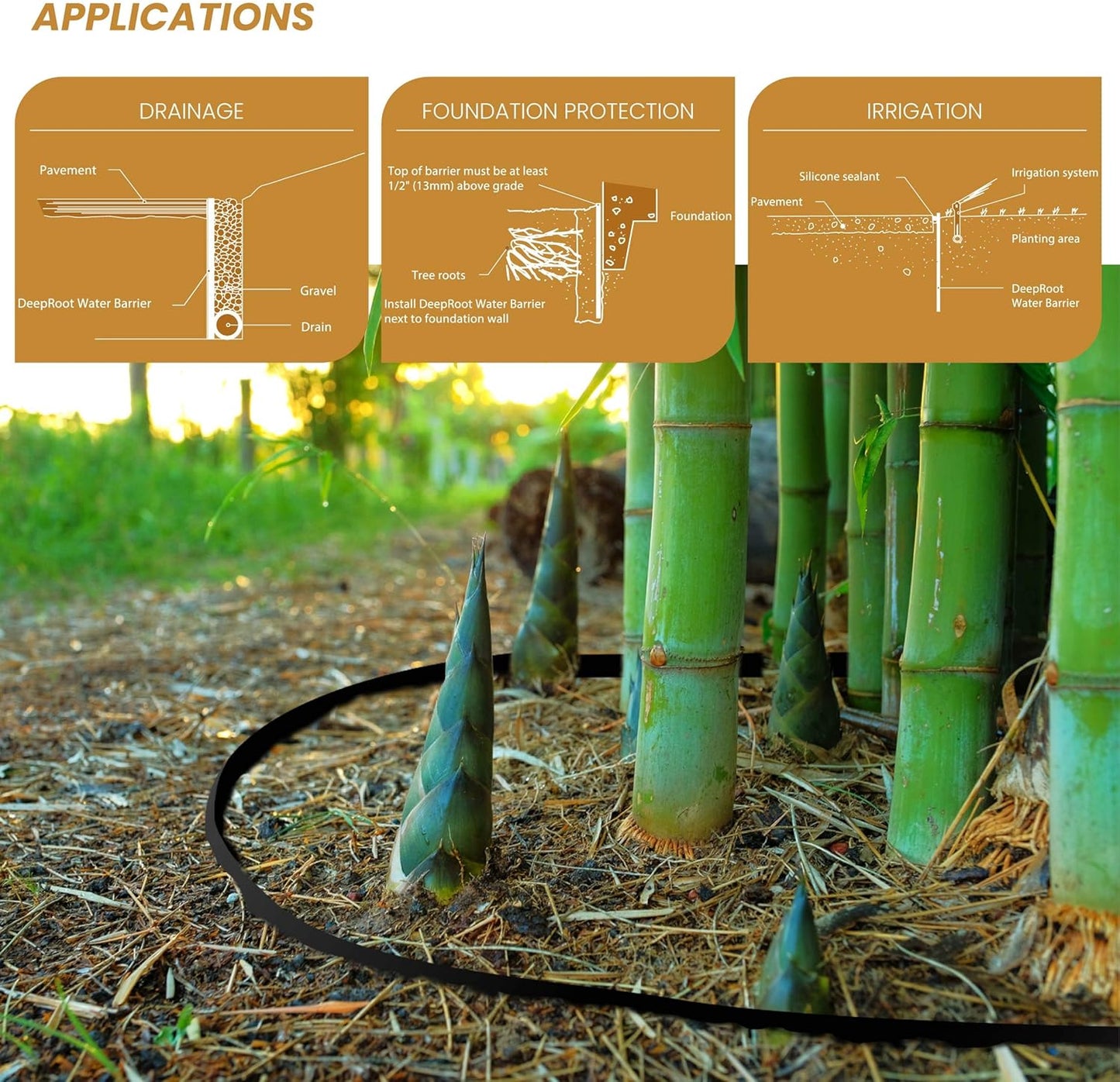 DeepRoot Water Barrier, Versatile Bamboo Barrier, Easy-to-Install Garden Barrier for Landscaping and Protection, Durable, Flexible, 30" x 100' Roll-60 mil Thickness, Black (WB 30/60-100)