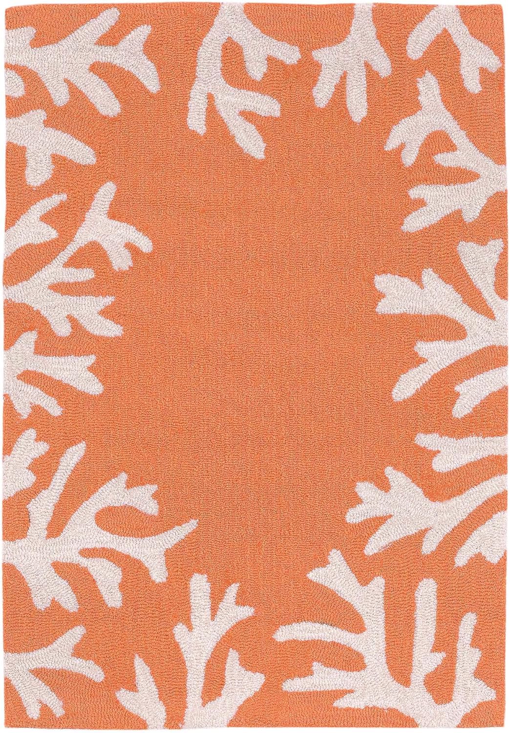 Liora Manne CAPRI Indoor/Outdoor Handmade Synthetic Blend Durable Area Rug - Traditional Border Coastal Beach Accent (Coral Border Coral) (2'6" x 4')