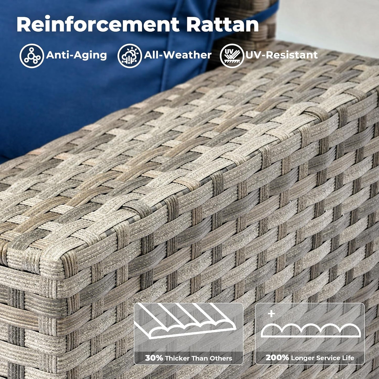 ovios 9 Pieces Patio Furniture Set, Outdoor Wicker Sectional Sofa with 42" Firepit Table Swivel Chair, Modern Modular Deep Seat Rattan Couch Conversation Sets, Navy Blue