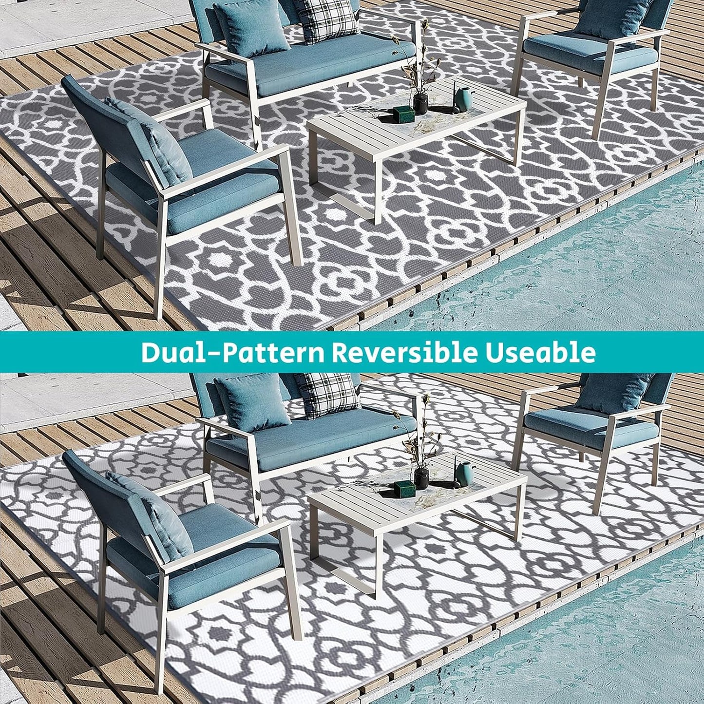 HEBE Outdoor Rug Waterproof 8x10, Plastic Straw Rug Camping Rug, Reversible Outdoor Patio Rugs RV Mat Clearance, Indoor Outside Floor Carpet for Porch,Deck,Camper,Balcony,Backyard