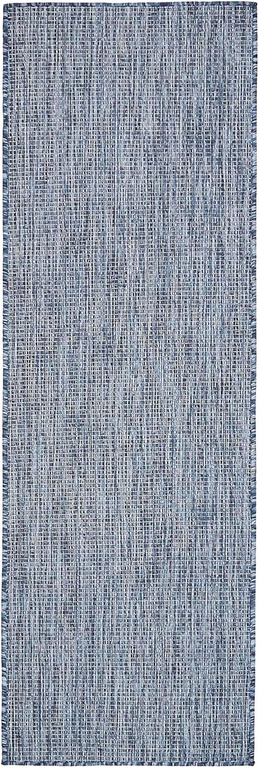 Unique Loom Collection Casual Transitional Solid Heathered Indoor/Outdoor Flatweave Area Rug (2' x 6' 1" Runner, Blue/Navy Blue)