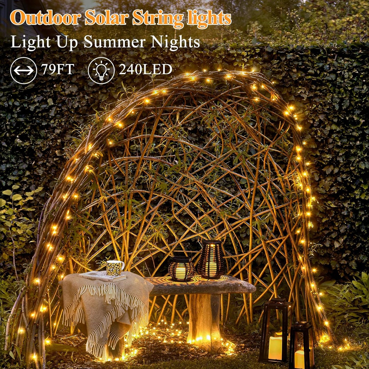 Solar String Lights 240LED 79FT, IP67 Waterproof Solar Lights for Outside with 8 Lighting Modes, Upgraded Solar Panel Fairy Lights for Garden Party Wedding Decorations (Warm White)