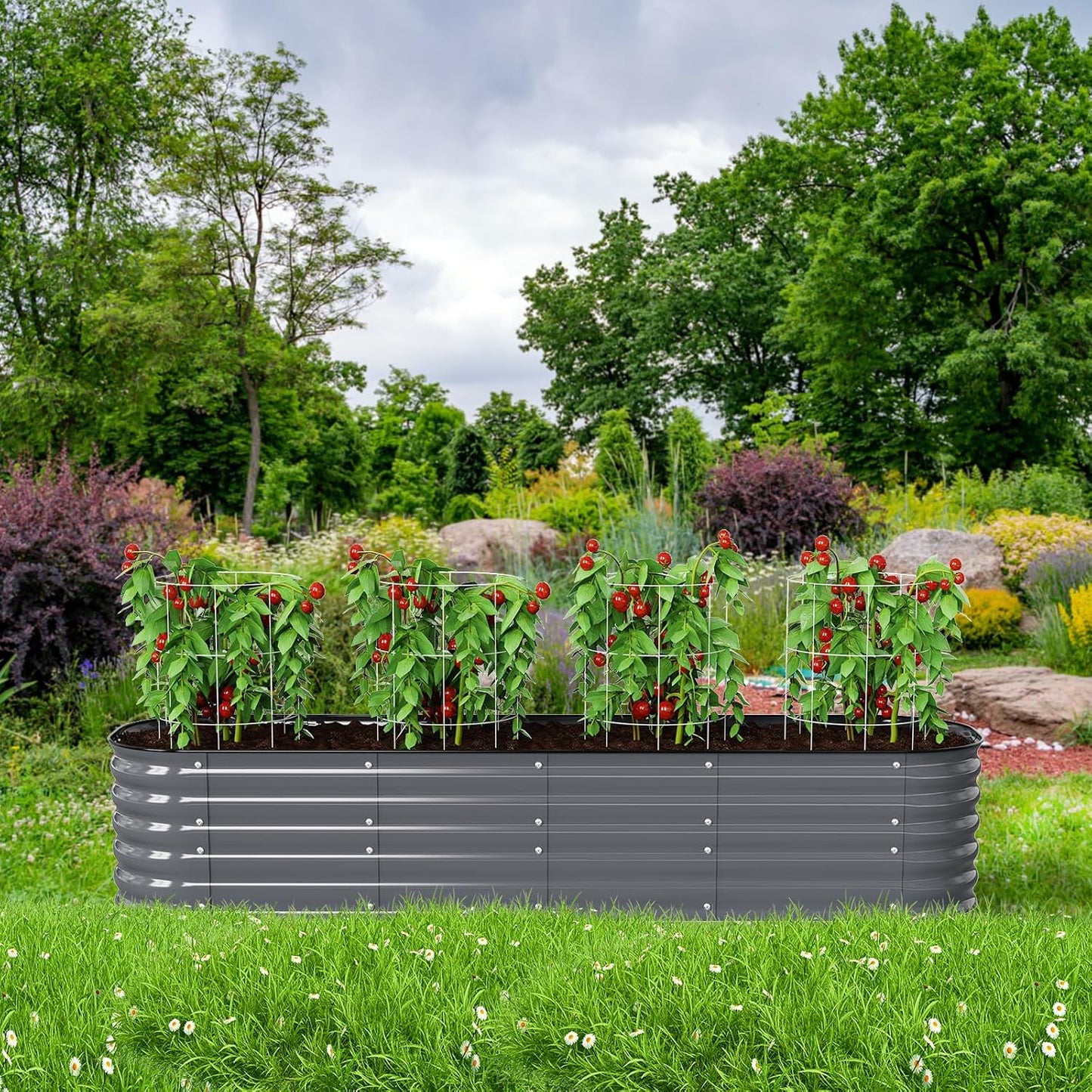 Raised Garden Bed Kit 8×2×1.4 FT Magnesium-Aluminum-Zinc Stainless Steel Metal Planter Box for Planting Outdoor Plants Vegetables（Gray）