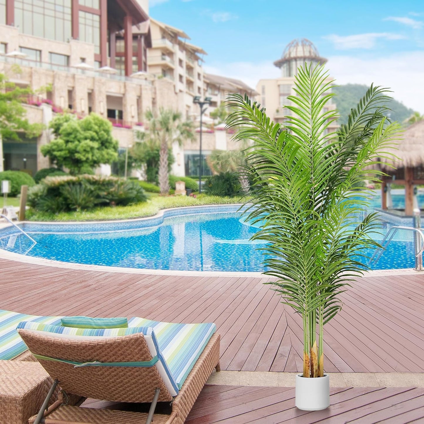 Artificial Palm Tree 6Ft Faux Silk Green Realistic Decorative Tall Fake Potted Plants Artificial for Bedroom Living Room Office Home Decor Indoor Outdoor