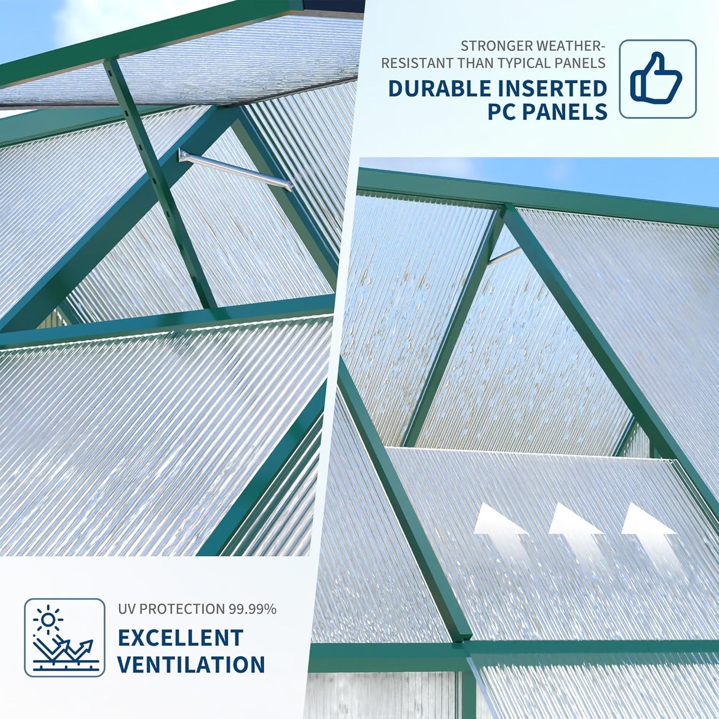 6'X9' Aluminum-Framed Polycarbonate Greenhouse, Heavy Duty Polycarbonate Greenhouse with Quick Setup Structure and Roof Vent, Large Enhanced Aluminum Greenhouses Kit for Outdoors