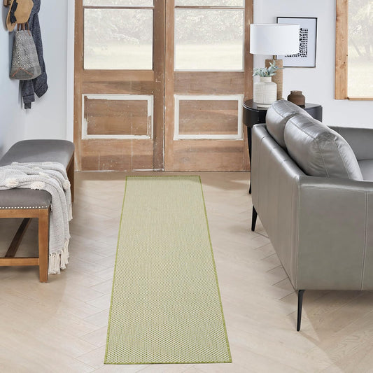 Nourison Home Courtyard Indoor/Outdoor Ivory Green 2'2" x 8' Area Rug, Easy Clean, Non Shedding, Bed Room, Living Room, Dining Room, Backyard, Deck, Patio (2x8)