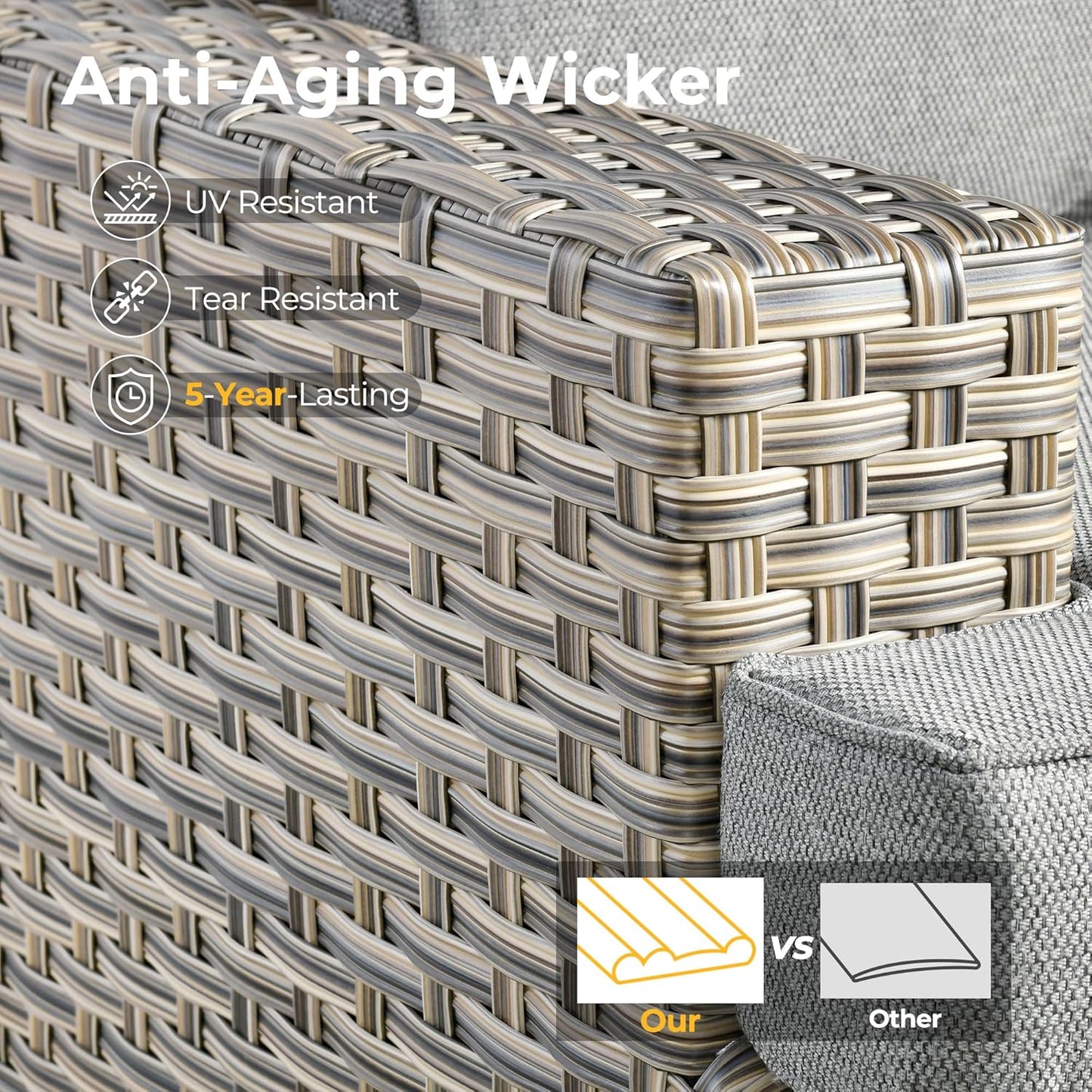 HOOOWOOO Outdoor Sectional Patio Furniture Set with Fire Pit Table,13 Pieces Wicker Conversation Sets L Shaped Couch,Extra Deep Out Door Sofa Outside Furniture with Swivel Chairs Ottoman,Charcoal Gray