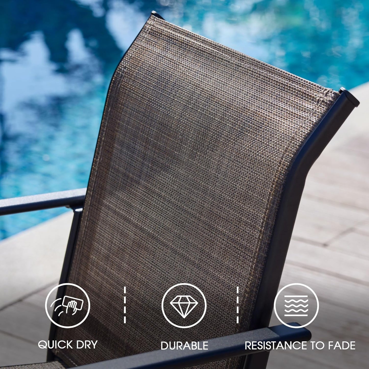 VICLLAX Patio Dining Set for 4, Outdoor Furniture Set Includes 41.2" Round Patio Table and 4 Patio Sling Chairs, Black Tabletop and Brown Fabric