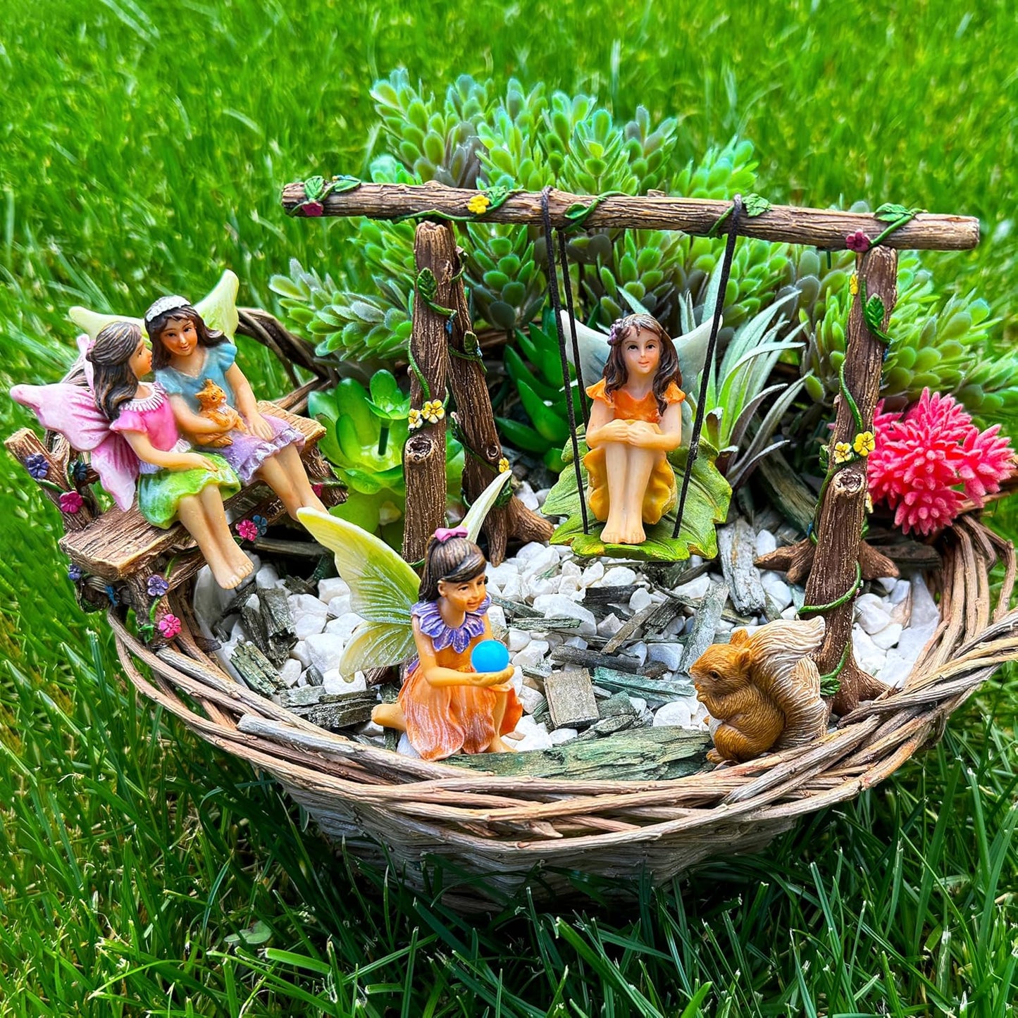 Mood Lab Fairy Garden - Accessories Kit with Miniature Figurines - Swing Set of 6 pcs - for Outdoor or House Decor