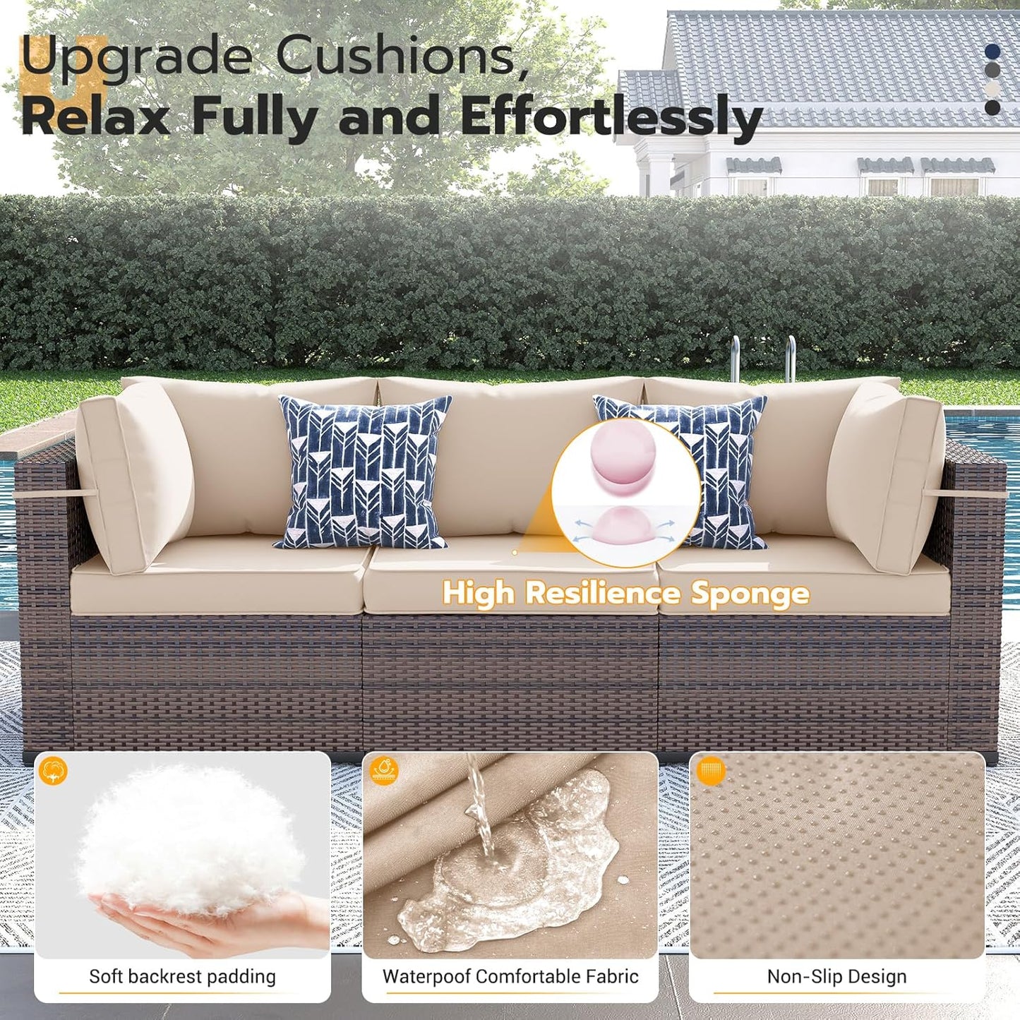 UDPATIO Patio Furniture Set with Fire Pit Table, 8 Piece Outdoor Sectional Modular Sofa, Wicker Outdoor Furniture Conversation Sets with Waterproof Cover for Backyard Deck(Brown/Khaki)