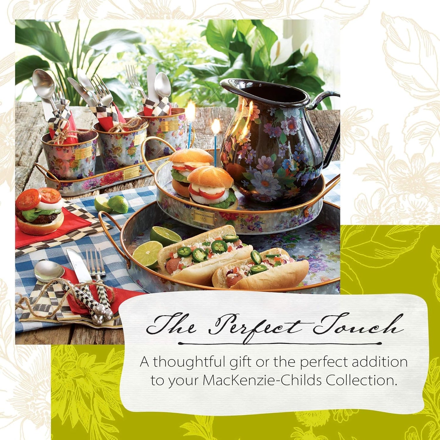 MACKENZIE-CHILDS Galvanized Herb Pots with Tray, Metal Herb Planters, Set of 3, Flower Market