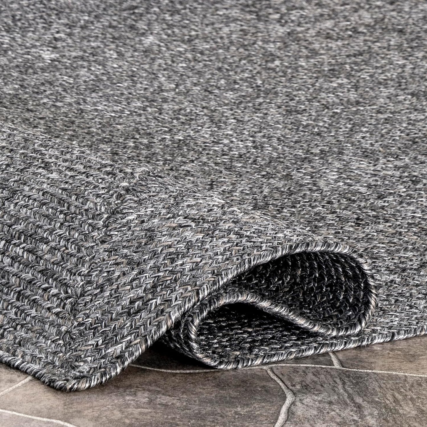 nuLOOM 8' x 10' Solid Hand Braided Indoor/Outdoor Area Rug, Pet-Friendly, High Traffic, Weather Resistant, for Patio, Balcony, Bedroom, Living, Dining Room, Wynn Charcoal