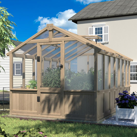 MUPATER 8 x 14FT Walk-in Wooden Greenhouse for Outdoor, Heavy Duty Green House Kit with Ventilated Window & Lockable Door, Greenhouse for Outside Garden, Backyard, Patio, Lawn