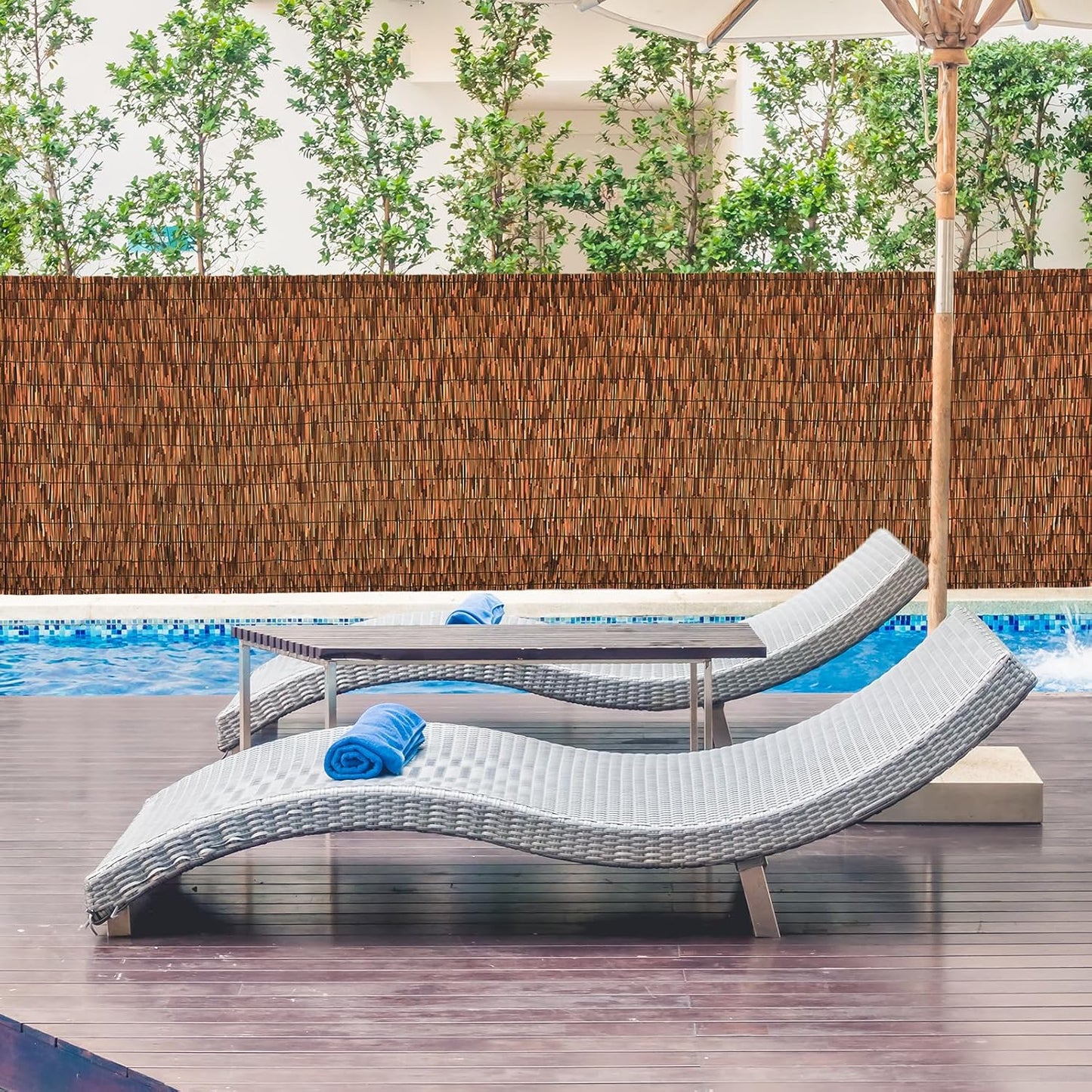 Brown 2 Pack 4FT X 16.4FT Reed Fencing Roll, Balcony Privacy Shade Reed Bamboo Fencing Garden Fence Border, Wind Block Sunshade Fence Screen for Outdoor Yard Patio Flower Bed Edge