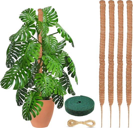 EcoNour Moss Pole for Plants – 28 inches (4 Pack) | Monstera Plant Support for Plant Climbing and Growth | Elevate Your Indoor Garden, Plant Support for Indoor Potted Plants to Grow Upwards