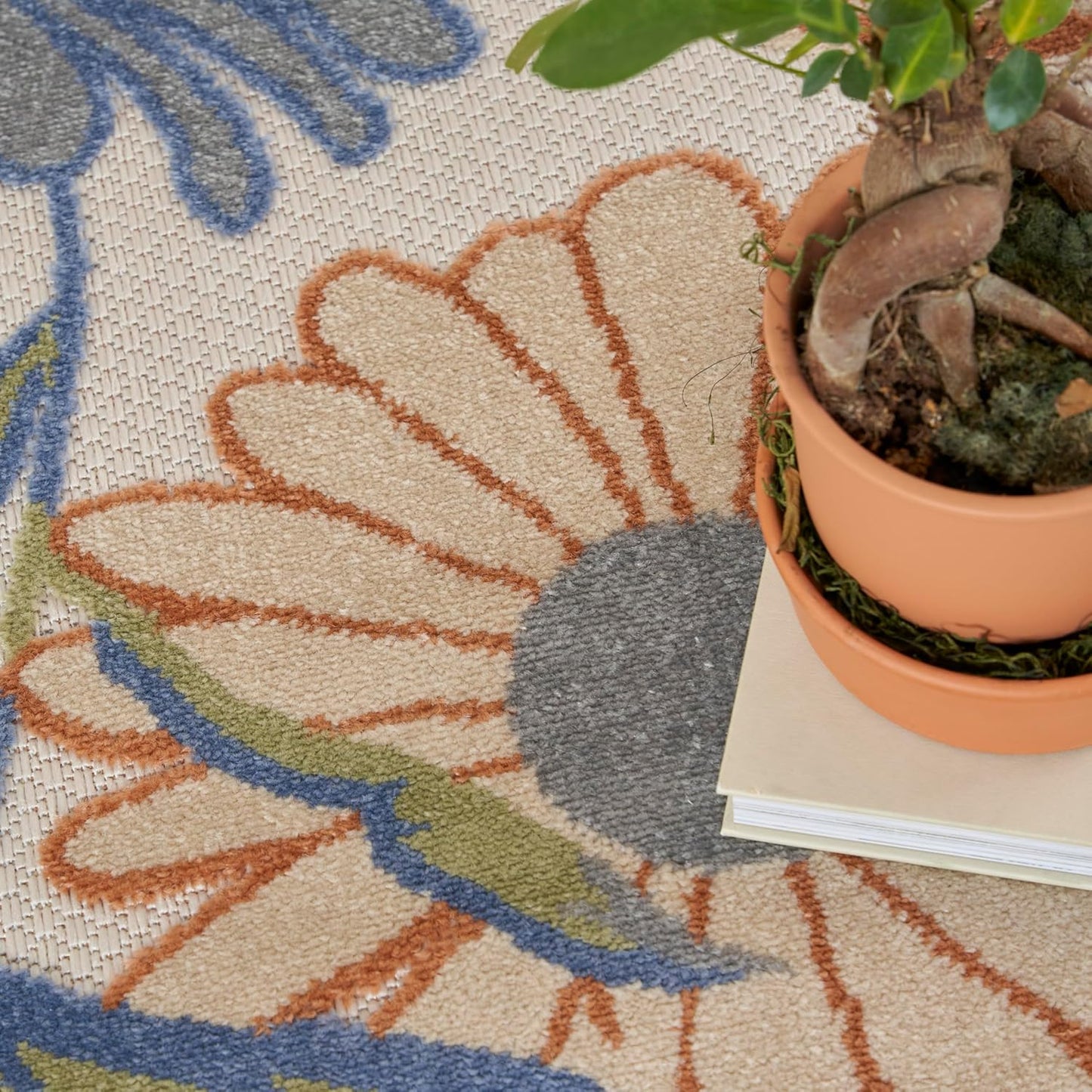 Nourison Home Aloha Beige Multicolor 7'10" x Round Area Rug - Easy Cleaning, Non Shedding, Bed Room, Living Room, Dining Room, Kitchen (8' x Round)