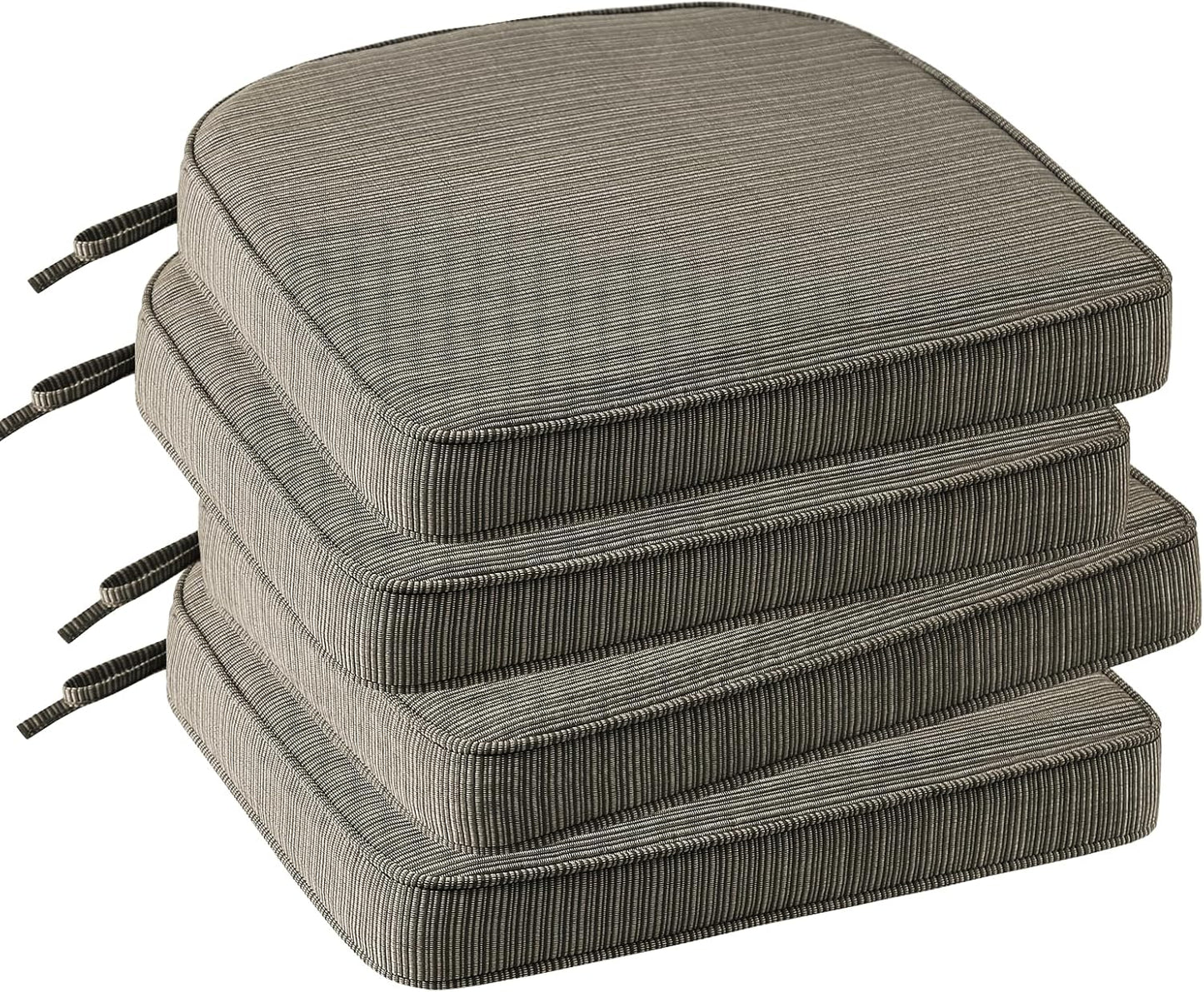 Outdoor Outdoor Round Corner Seat Cushion, 17"x16"x2", Set of 4, Non Slip Seat Cushion Pads with Removable Cover for Patio Furniture, Garden Yard Lawn, Dark Black Tan Stripe