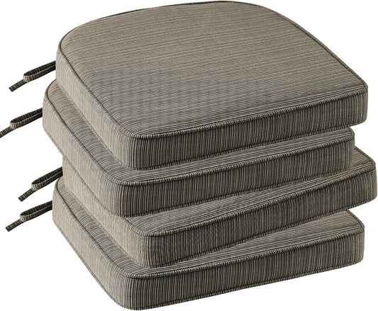 Outdoor Outdoor Round Corner Seat Cushion, 17"x16"x2", Set of 4, Non Slip Seat Cushion Pads with Removable Cover for Patio Furniture, Garden Yard Lawn, Dark Black Tan Stripe
