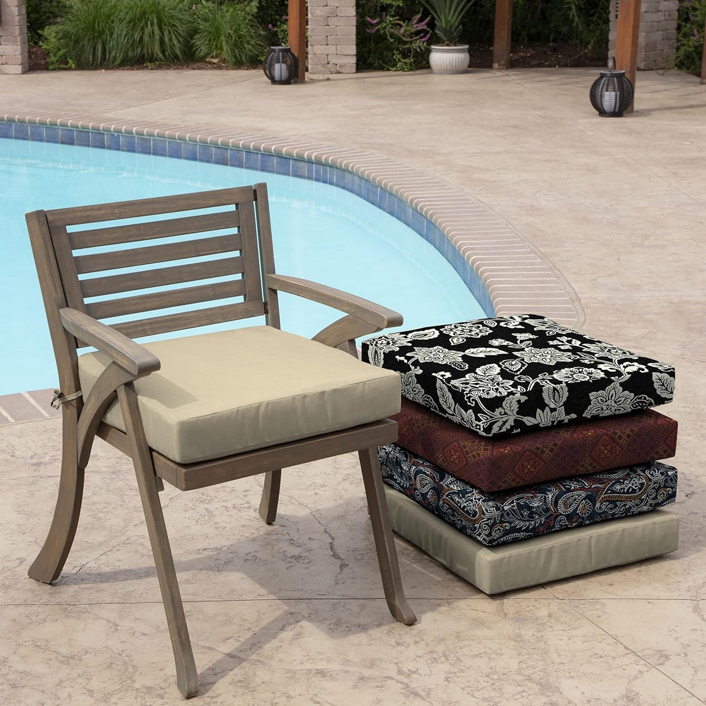 Arden Selections Outdoor Wicker Chair Cushion, 20 x 18, Rain-Proof, Fade Resistant 21 x 21, Tan Leala (Pack of 4)
