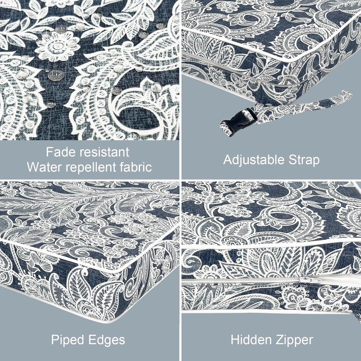 LVTXIII Patio Chair Cushions 22"x22"x3", Water-Repellent Outdoor Seat Cushions for Patio Furniture, Square Chair Pads with Ties for Home Garden Decoration, Set of 2, Damask Lapis