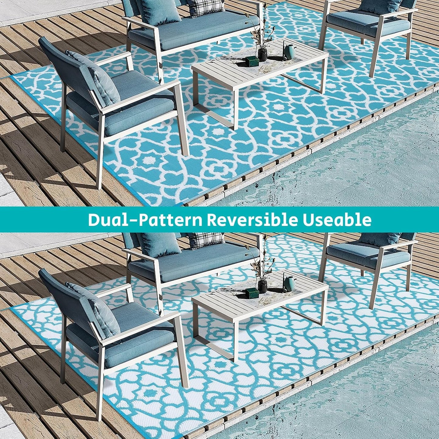 HEBE Outdoor Rug Waterproof 5x8, Plastic Straw Rug Camping Rug, Reversible Outdoor Patio Rugs RV Mat Clearance, Indoor Outside Floor Carpet for Porch,Deck,Camper,Balcony,Backyard