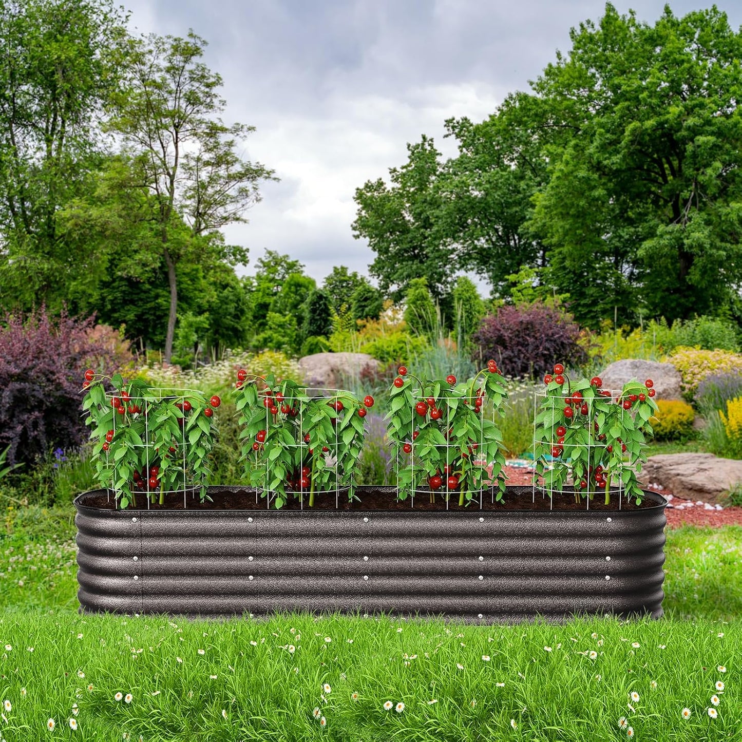 Raised Garden Bed Kit 8×2×1.4 FT Magnesium-Aluminum-Zinc Stainless Steel Metal Planter Box for Planting Outdoor Plants Vegetables (Crackle Gold)