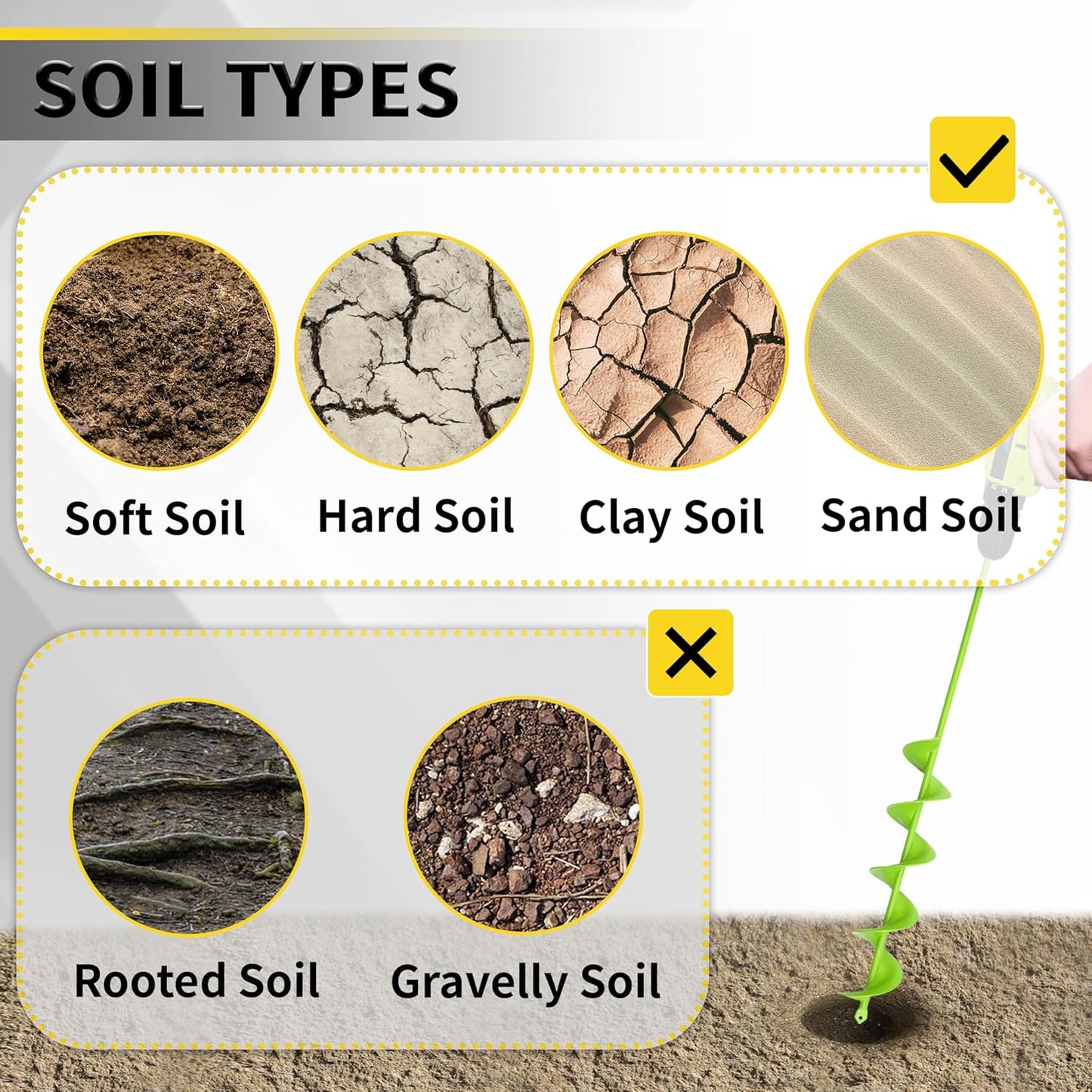 3x24-Inch Garden Auger Drill Bit for Planting and Post Hole Digging - Upgraded Spiral Design, Solid Shaft - Hex Driver Drill Compatible