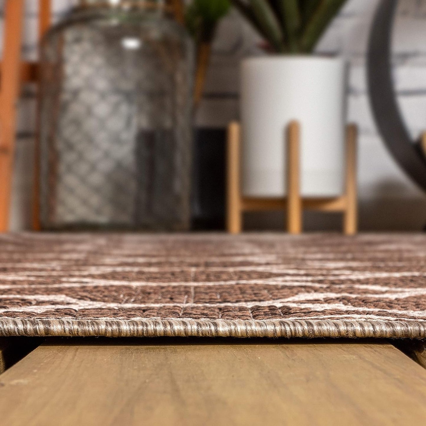Eyely BMS109B-214 Santa Monica Trebol Moroccan Trellis Textured Weave, Pet Friendly, Non-Shedding, Stain Resistant, Easy-Cleaning, Espresso/Taupe, 2 ft. x 14 ft., Indoor/Outdoor, Runner Rug